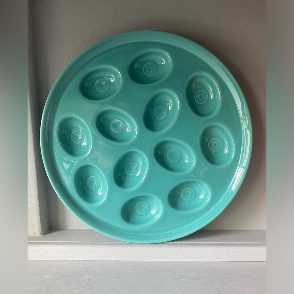 Aqua Ceramic Deviled Egg Platter 11” Turquoise Fiestaware